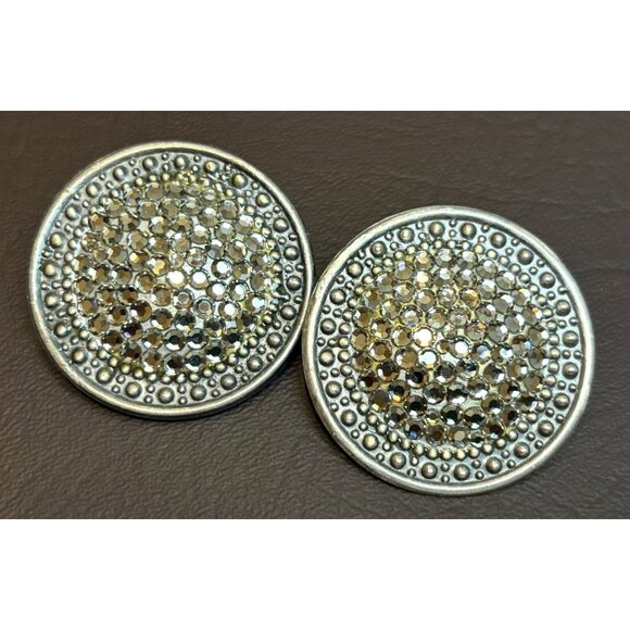 Vintage Richard Kerr Rhinestone Shield Statement Runway Clip On Earrings Signed - Picture 4 of 9